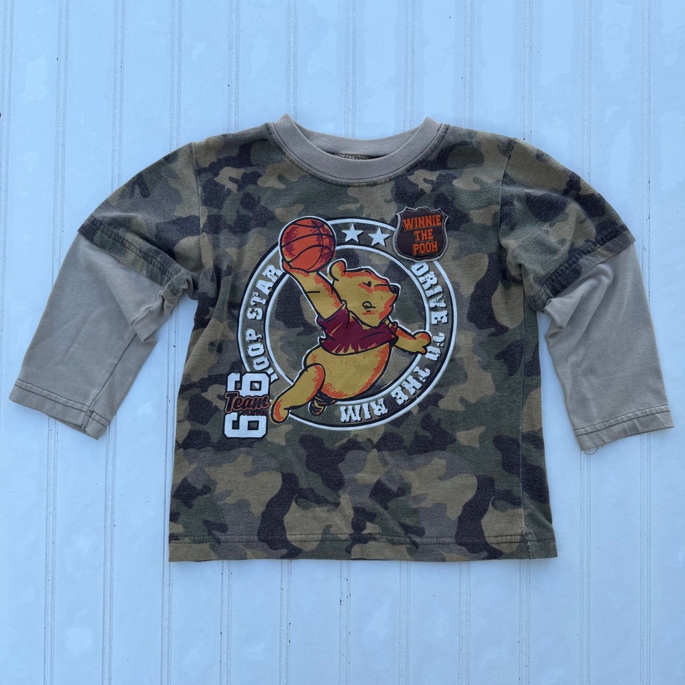Disney Winnie the Pooh Basketball Camo Layered Long Sleeve Shirt Kids 3T Y2K